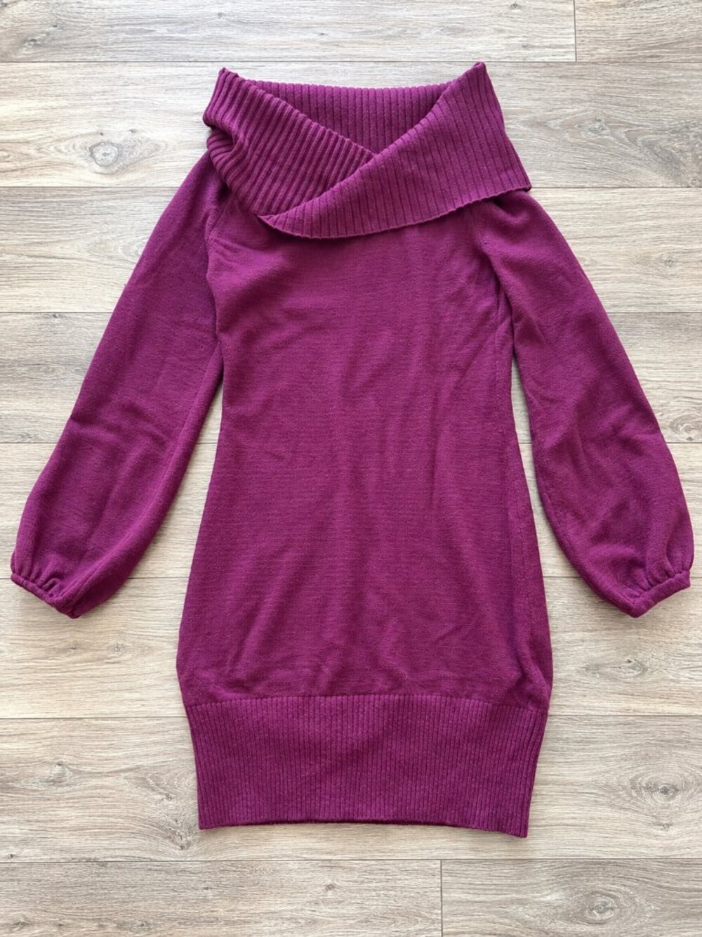 bebe Purple Cowl Neck Sweater Dress Tunic Size XL